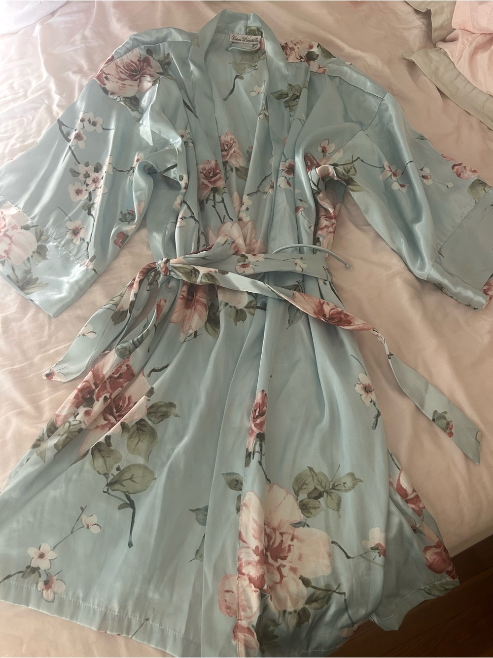 Linea Donatella Light sage green Floral Satin feel flowers Robe L/XL 🌸